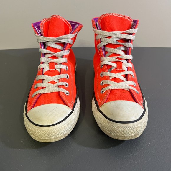 CONVERSE Neon Pink Purple Double‎ Tongue High Top Sneakers (9) - Picture 3 of 10